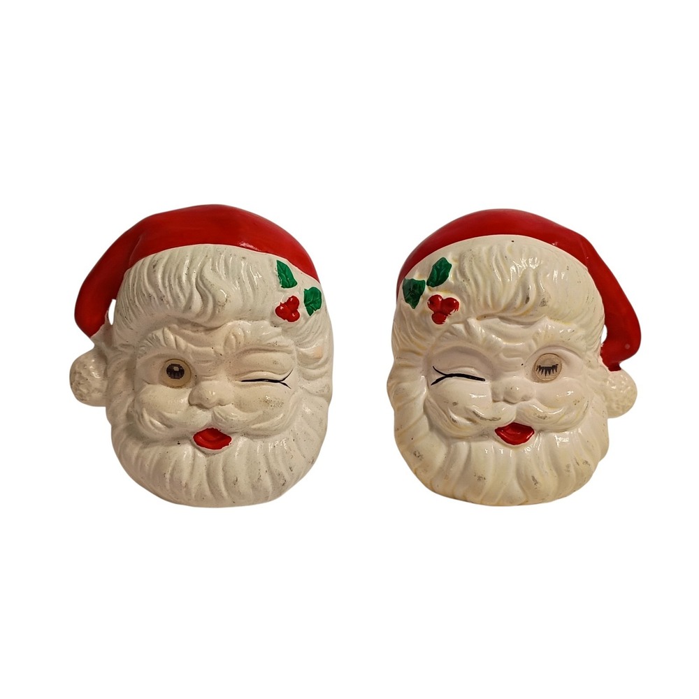 Vintage Santa Claus Winking Lenticular Salt‎ and Pepper Shakers MCM Retro Santa